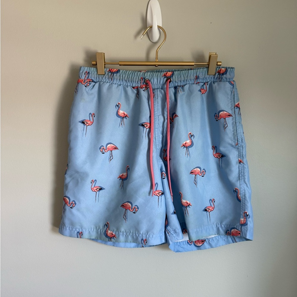Club Room Light Blue Flamingo Print Swim Trunks